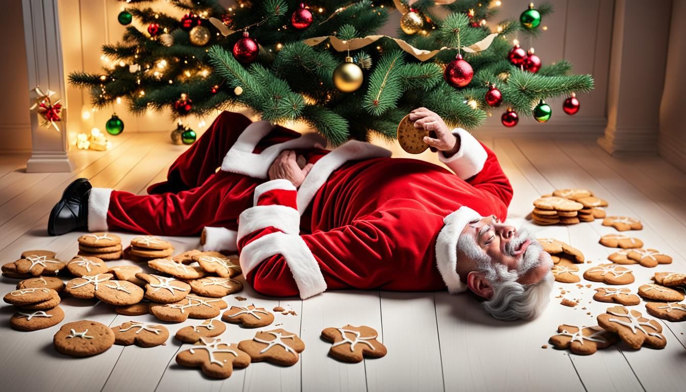 Sleeping Santa Claus Under Christmas Tree