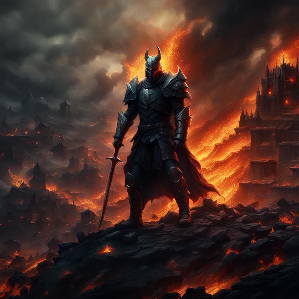 Fiery Devil Knight in Epic Digital Painting