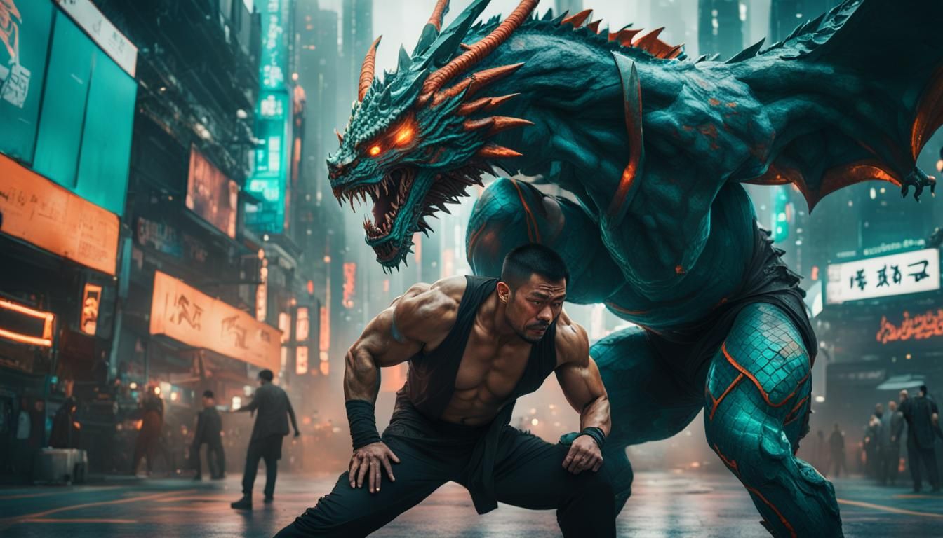 Cyberpunk Wrestling Match in Hyperreality Style