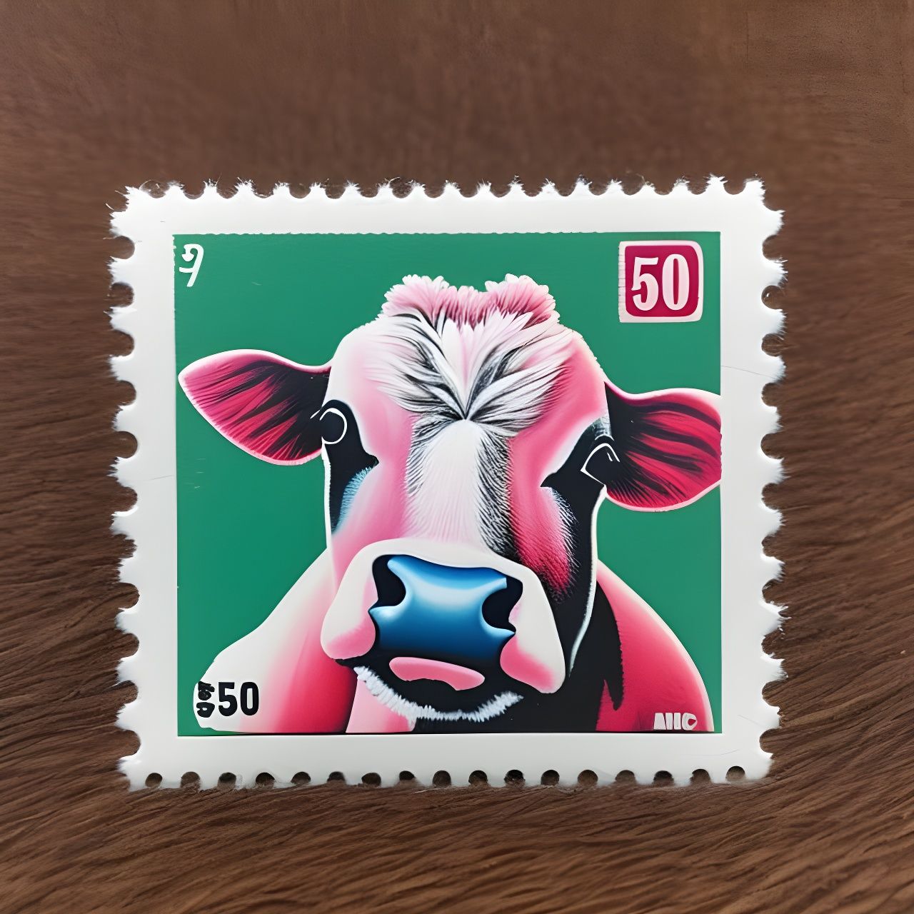 Cow Postage Stamp in Pop Art Style