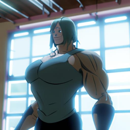 Muscular Anime Mom in Studio Ghibli Style