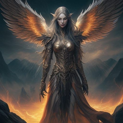 Infernal Elven Angel in Bioluminescent Dark Fantasy Art