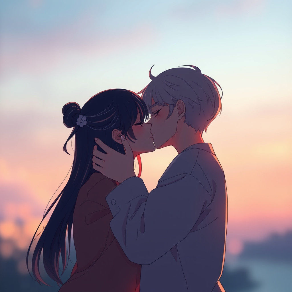 Romantic Kiss in Anime-Inspired 3D Art Style