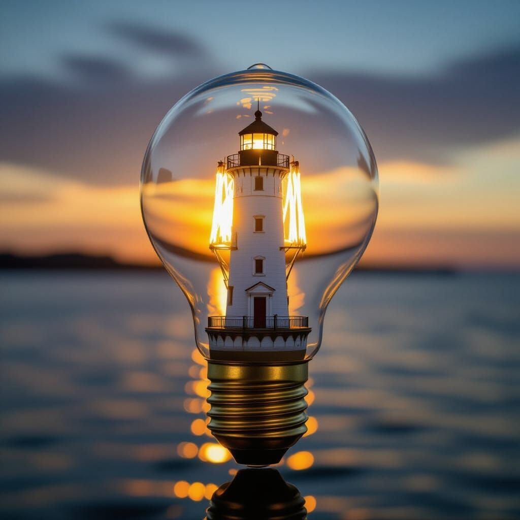 A lighthouse as the filament of an old fashioned incandescen...
