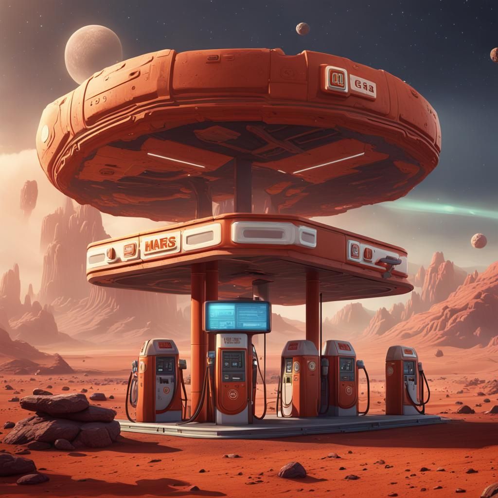 Gas Station on Mars: Detailed Matte Painting