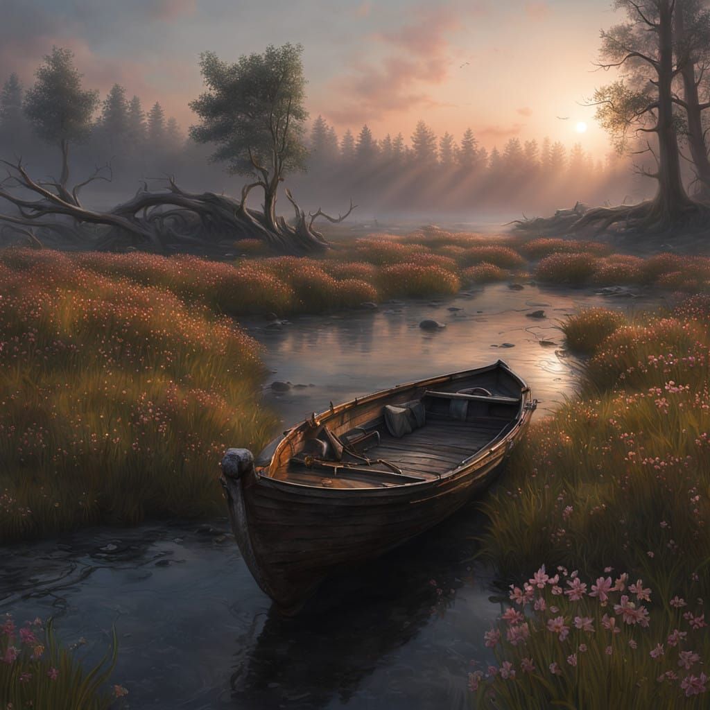 Ethereal Sunset on a Hauntingly Beautiful Stream