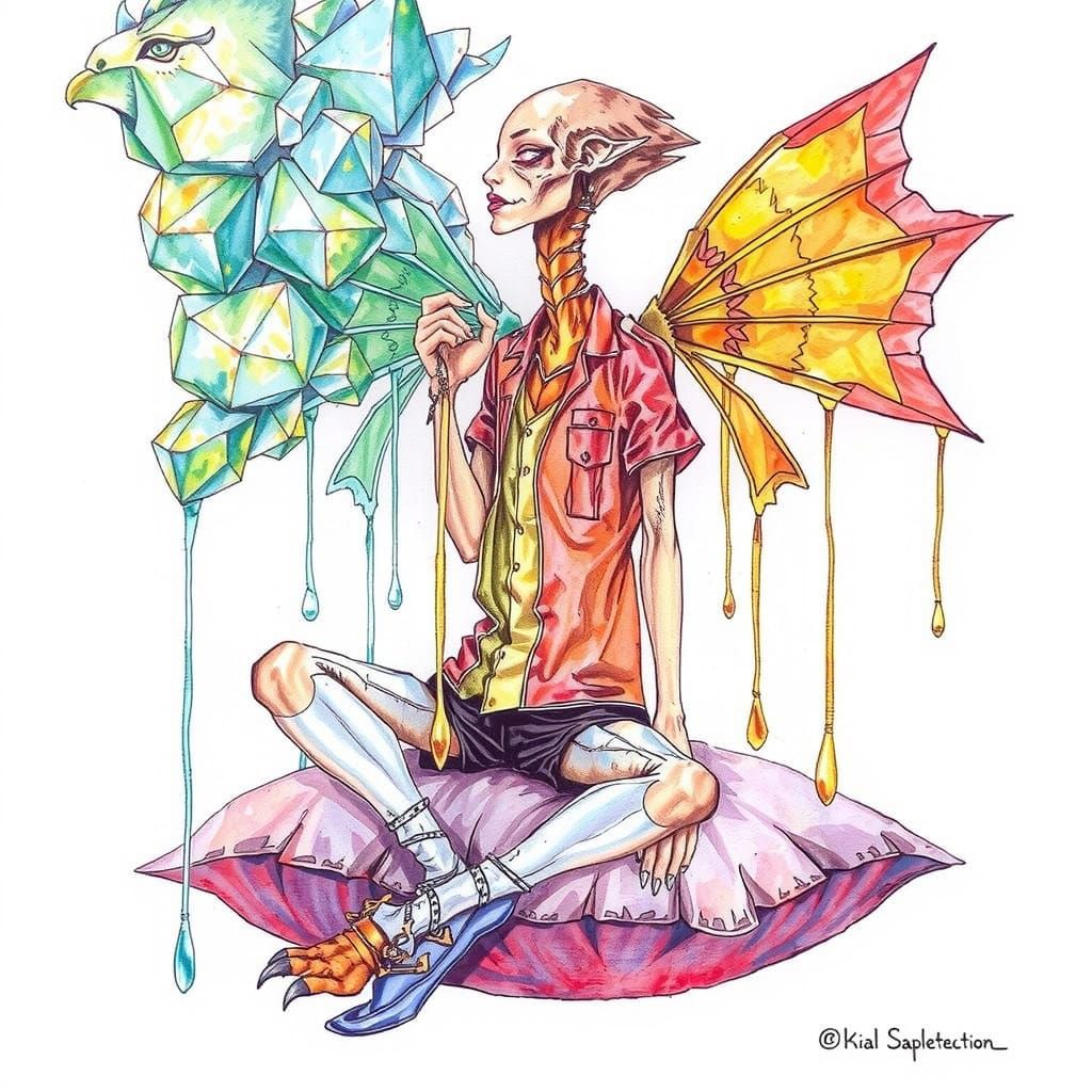 Gryphonic Daemon Avian Hybrid in Geometric Fauvism