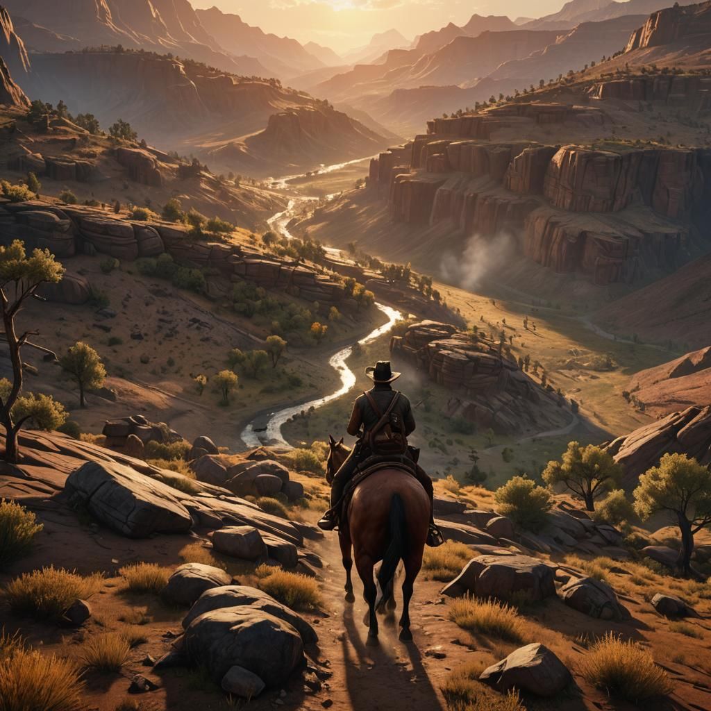 Arthur Morgan Rides at Sunset: 3D Game Art
