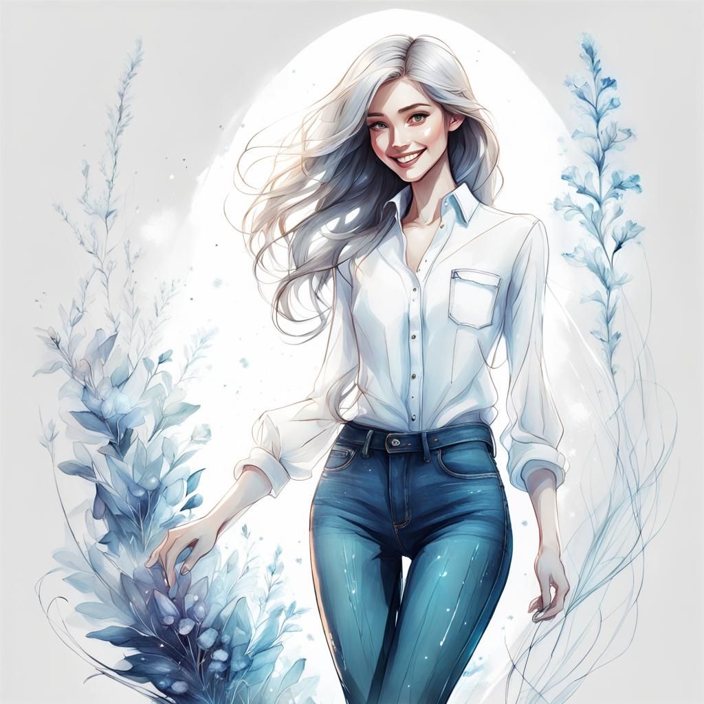 Smiling Girl Portrait with Bioluminescent Flora