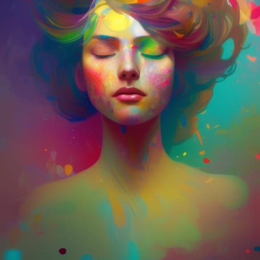 Psychedelic Portrait with Colorful Particles in 8K