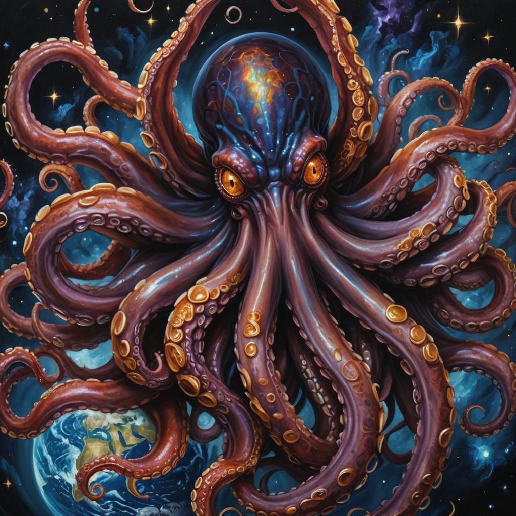 Monstrous Octopus Grips Earth in Dark Fantasy Art