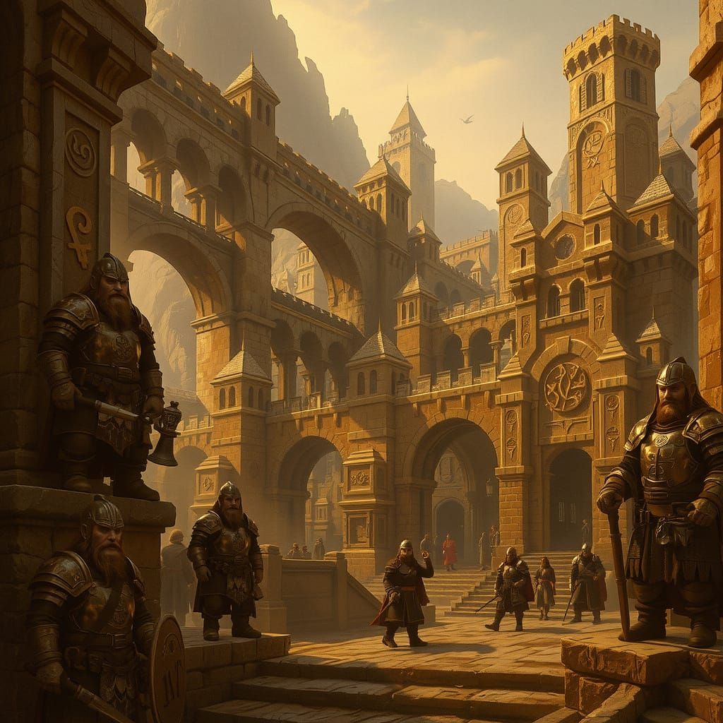 Dwarven City in Mountain Fortress, High Fantasy Art