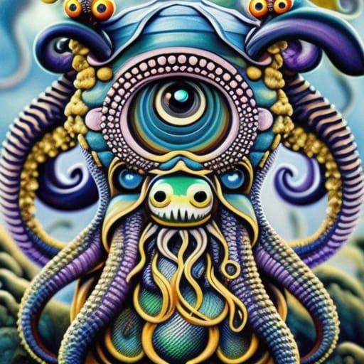 Cute Baby Cthulhu Portrait in Warm Colors