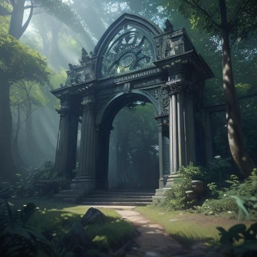 entrance to mount olympus greece heavy archway ornate, beaut...