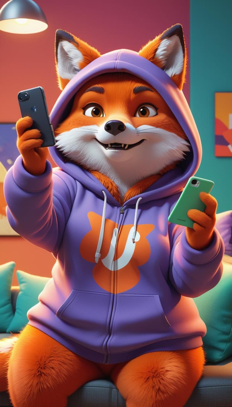 Fluffy Fox Selfie in 3D Digital Art Style
