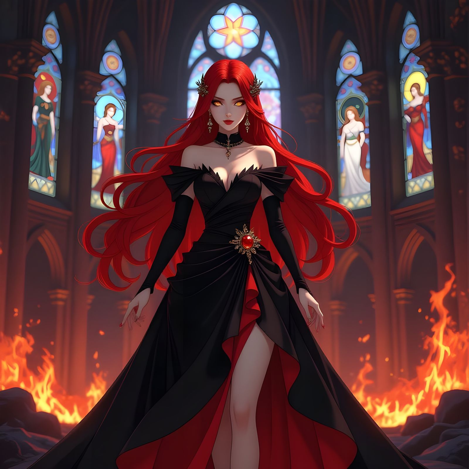 Gothic Fire Princess in Volcanic Cathedral