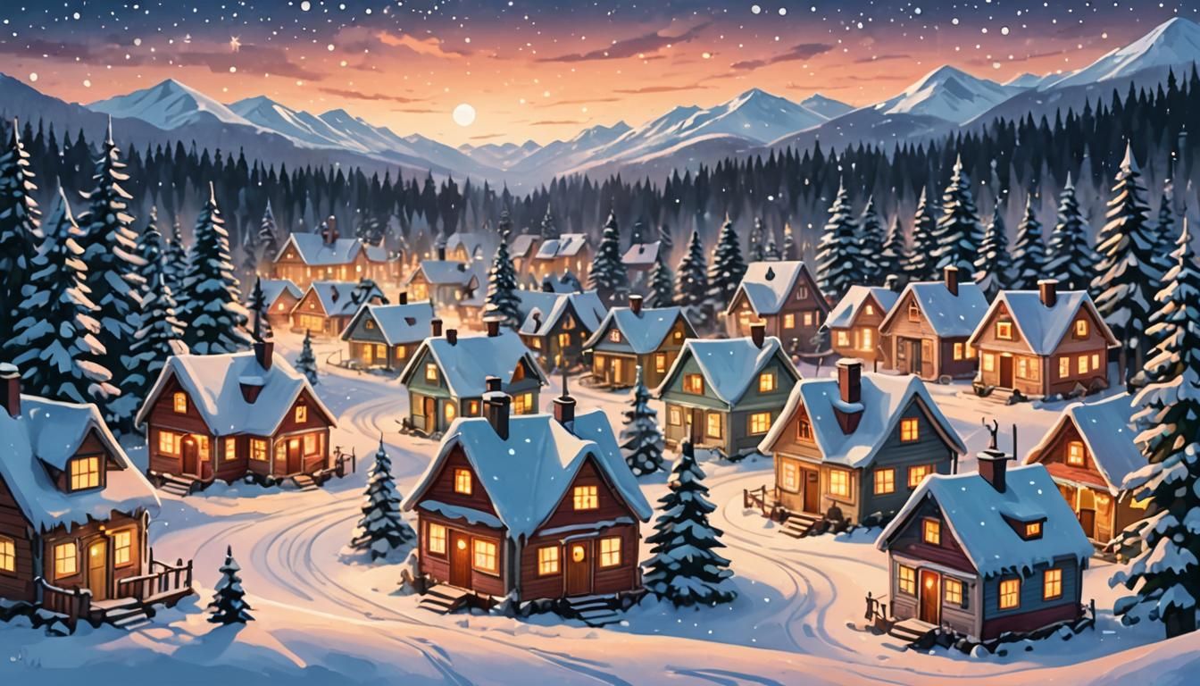 Whimsical Winter Village in Storybook Style