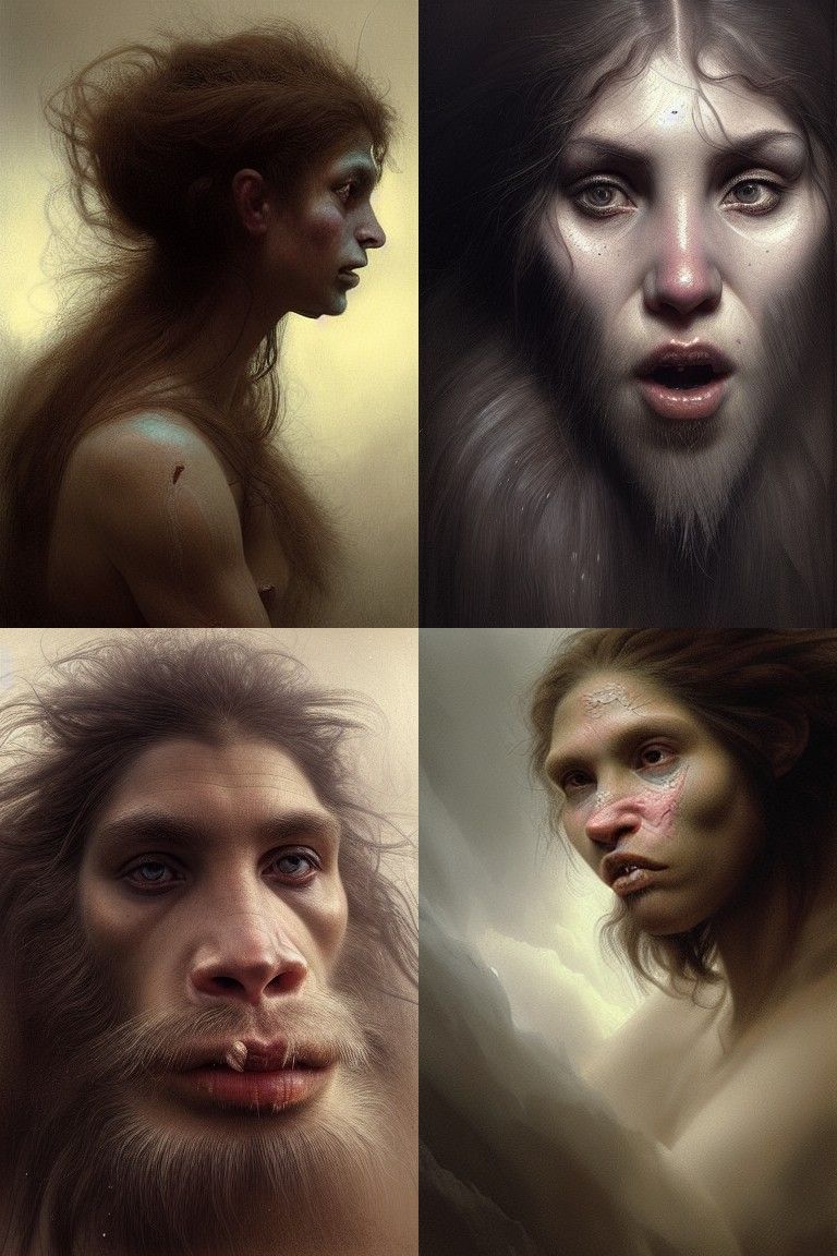 Hyperrealistic Neanderthal Girl Portrait with Ethereal Light...