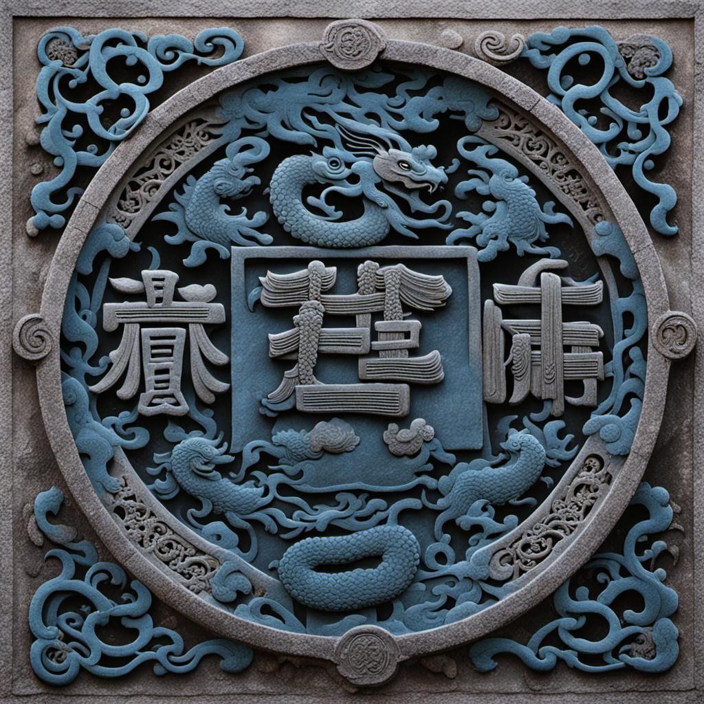 Ornate Stone Tablet with Dragon and Cloud Reliefs
