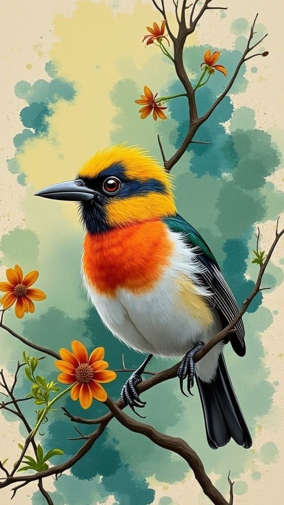 Colorful C. Monedula Bird in Vibrant Watercolor Style
