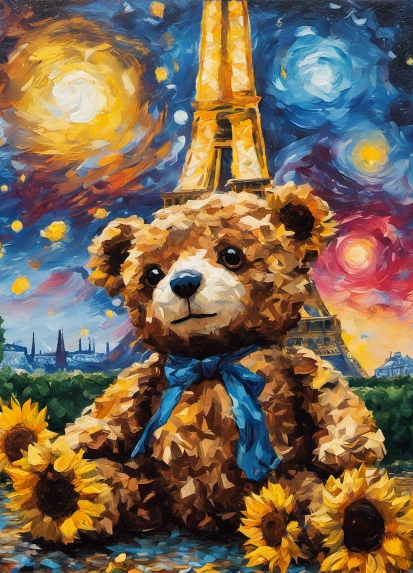 Eiffel Tower Teddy Bear in Graffiti Art Style
