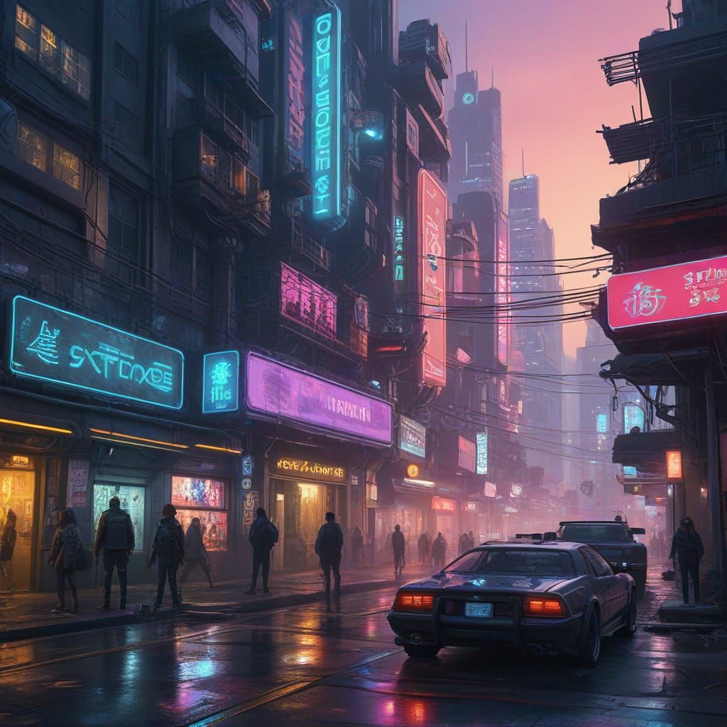Futuristic Cyberpunk Cityscape with Neon Lights