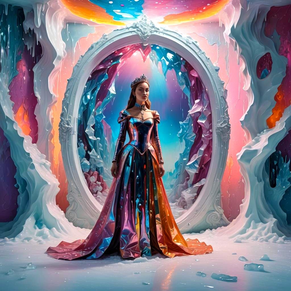 Surreal Princess Acrylic Painting in Neon Trophy Room