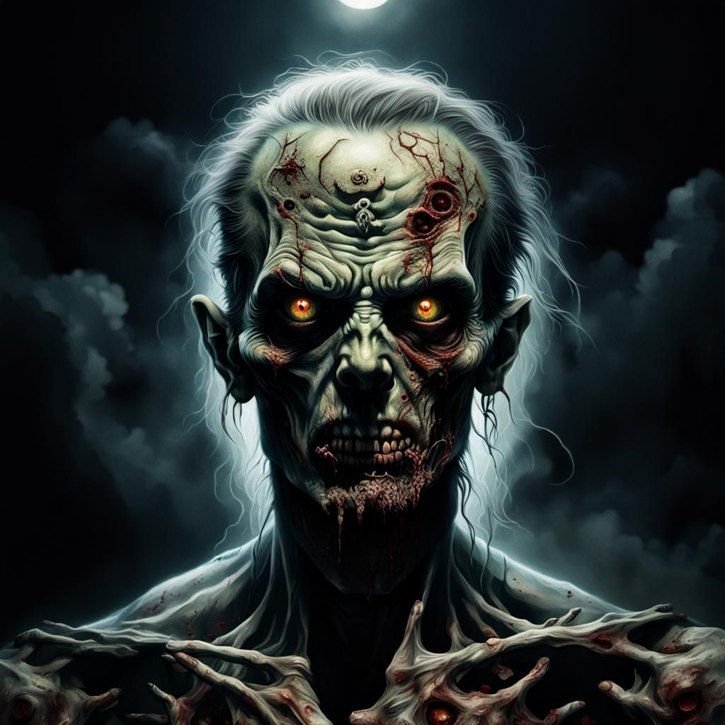 Eerie Zombie Portrait in Hyperrealistic Surrealist Style