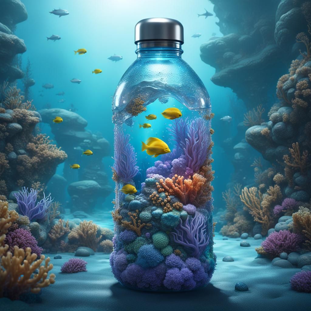 Ocean Life in a Water Bottle: Detailed Matte Painting
