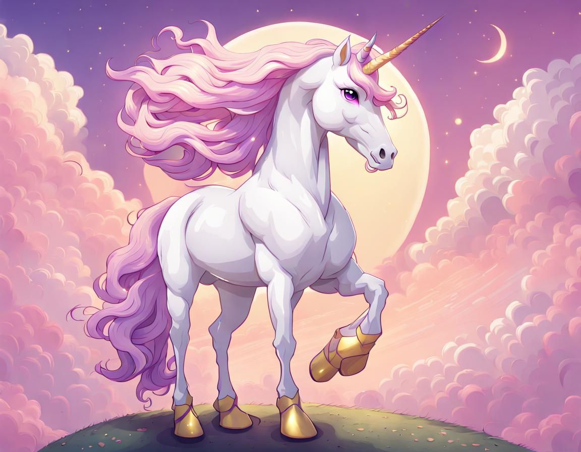 Majestic White Unicorn with Purple Hair