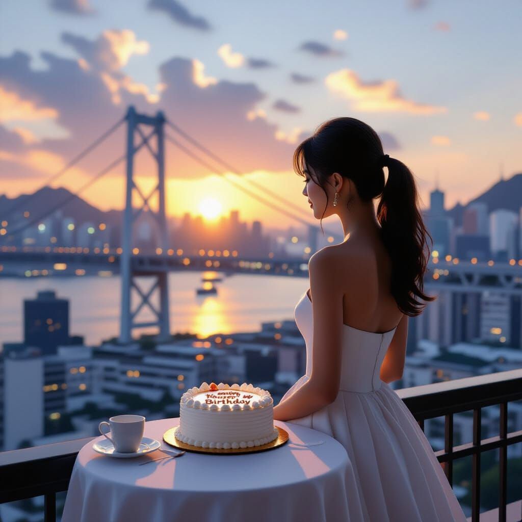 Schoolgirl Enjoys Birthday Cake Overlooking Hong Kong