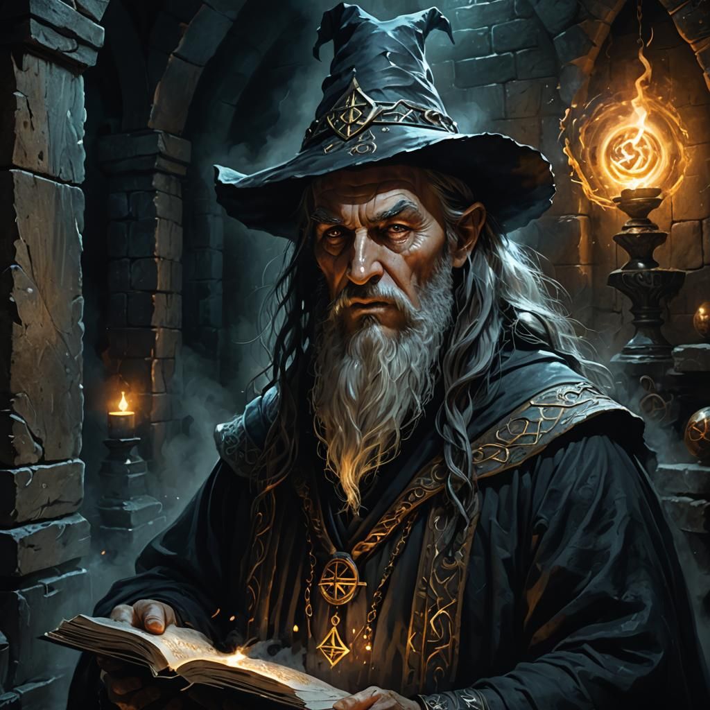 Evil Wizard Conjuring Dark Magic: Dark Fantasy Art