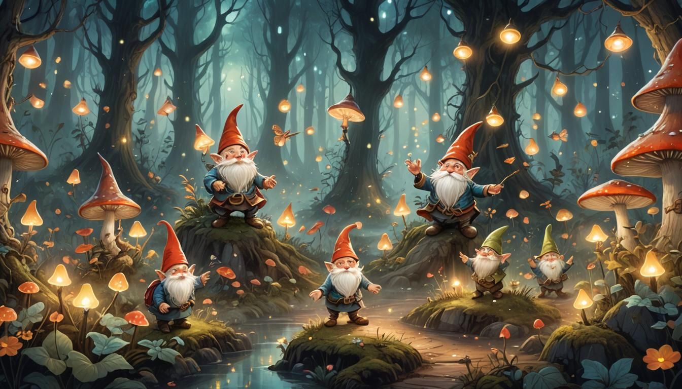 Gnomes Dance Battle in Moonlit Forest