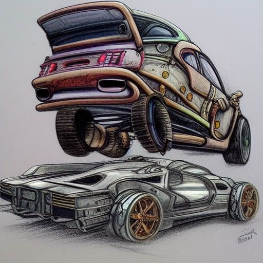 Steampunk Sportscar Refurbishing: Cyberpunk Concept Art