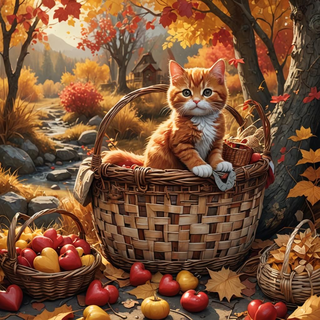 Autumn Kitty with Hearts in Greg Rutkowski Style