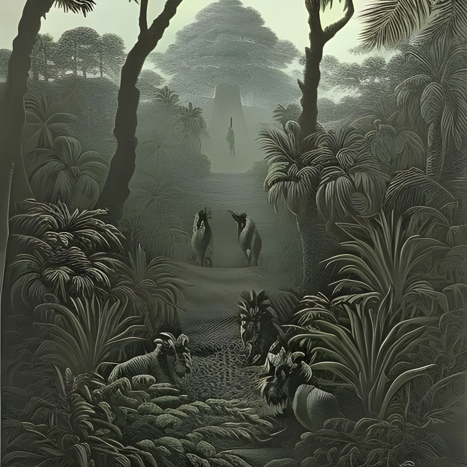 Lion in Jungle with Pineapple, Horror Art