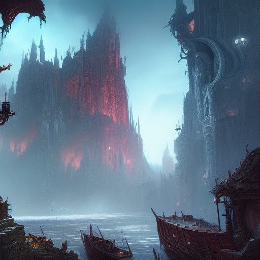 Fantastical Shipyard Matte Painting in Deep Color