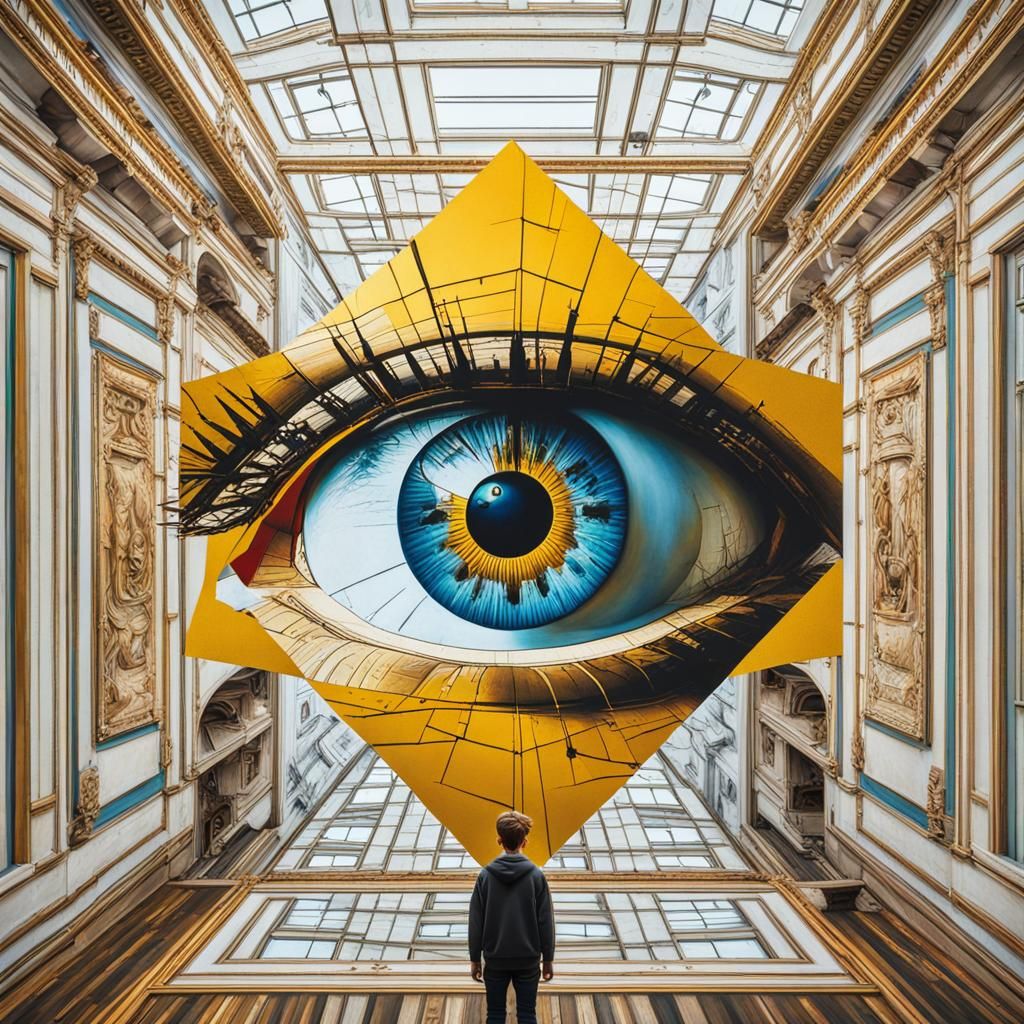 Boy Escaping Painting: Hyperrealistic Surreal Renaissance Ar...