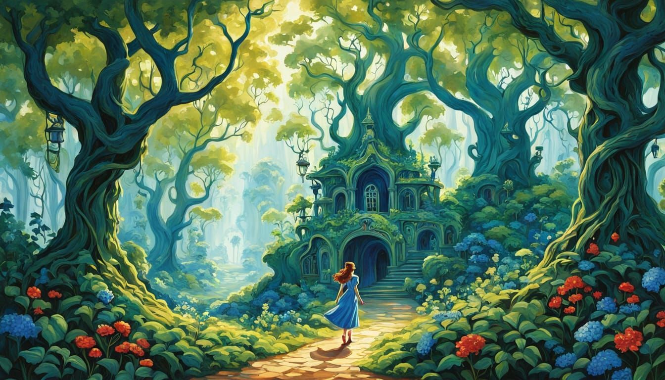Dorothy in Whimsical Wonderland with Porcelain Man