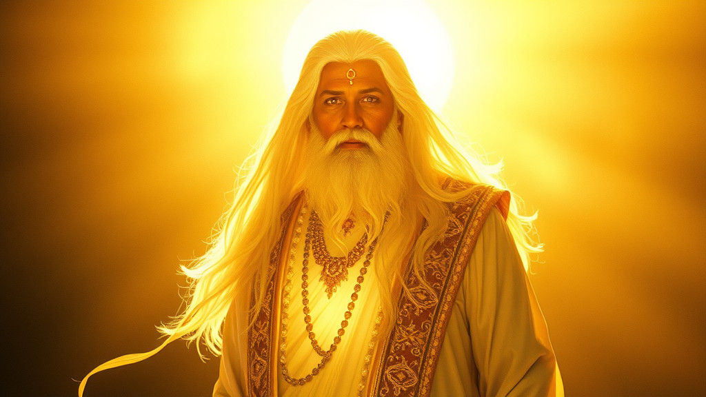 Majestic Sanat Kumara in Golden Light, Cinematic Still