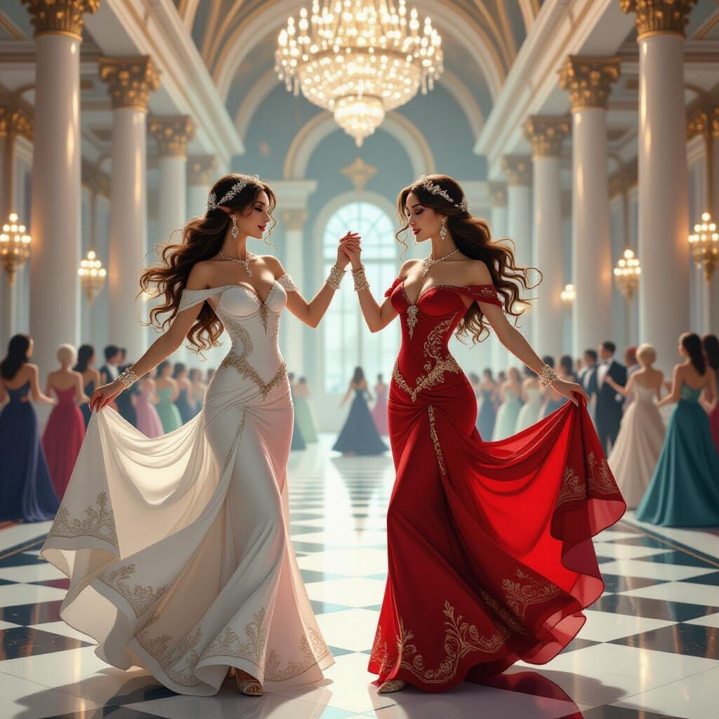 Elegant Elves Waltzing in Opulent Ballroom