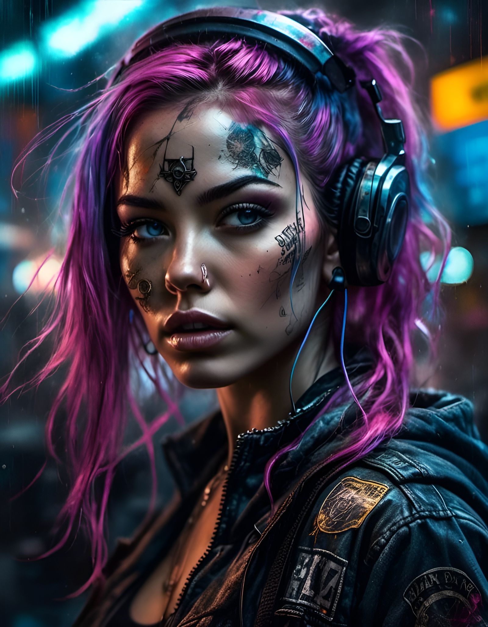 Cyberpunk Pinup with Subtle Tech, Digital Art