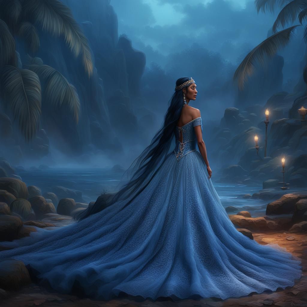 Pocahontas in Blue Wedding Dress on Daytona Beach