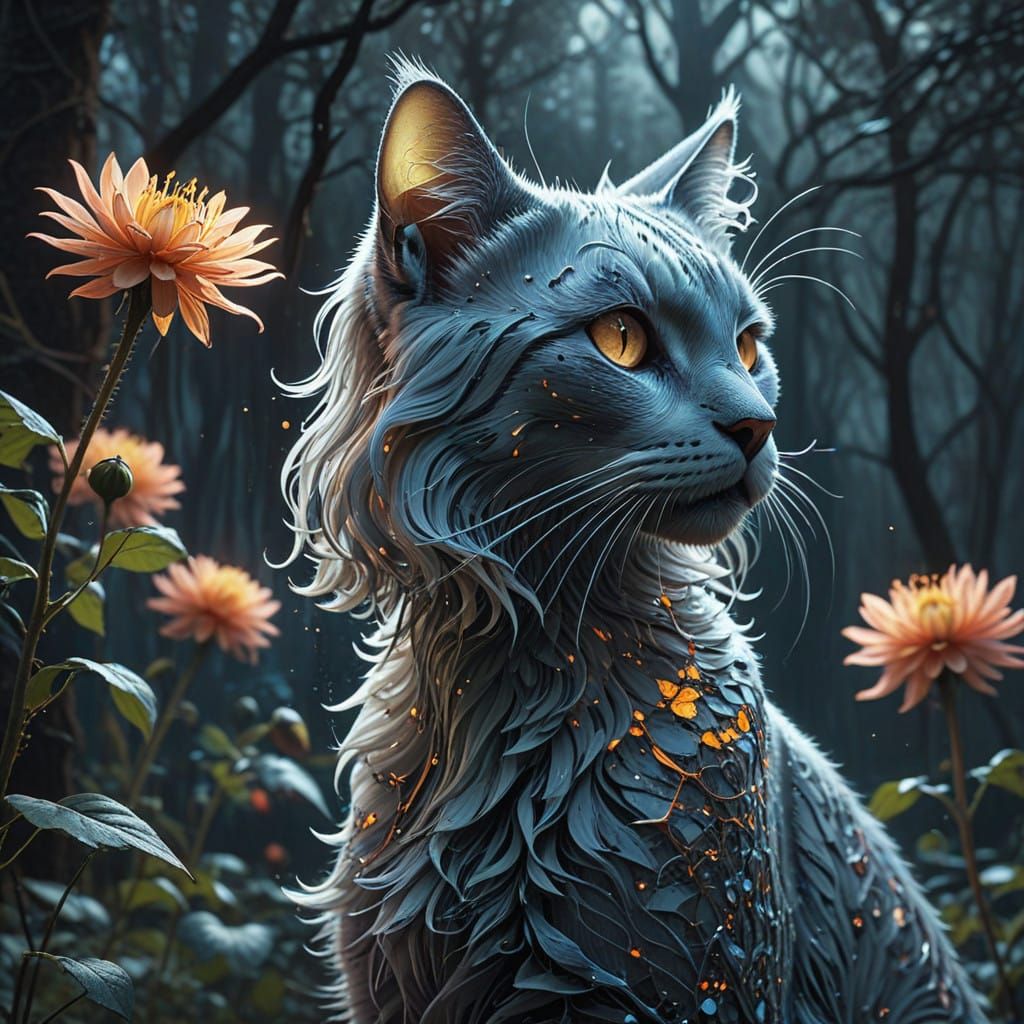 Ethereal Cat Goddess in Dreamy Dahlia Bloom