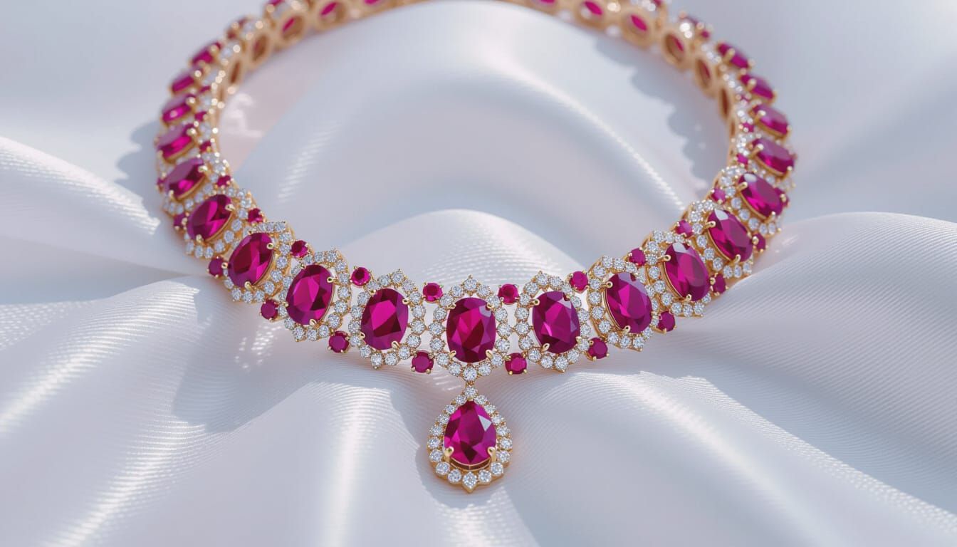 Intricate Ruby and Diamond Necklace Photography