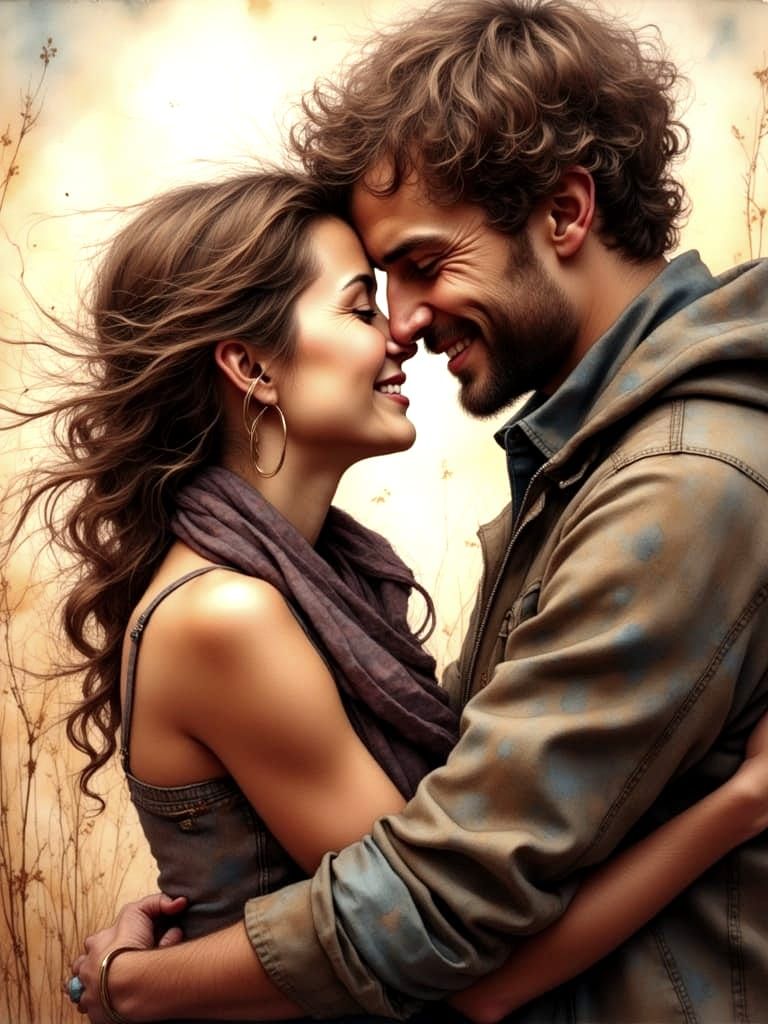 Tender Couple Embracing in Warmth and Adoration