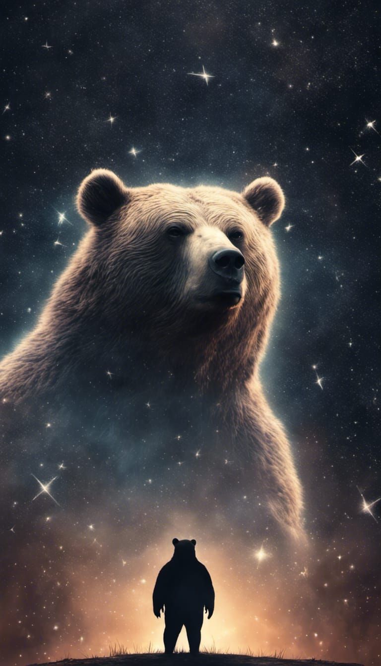 Spiritual Bear Silhouette in Galactic Darkness