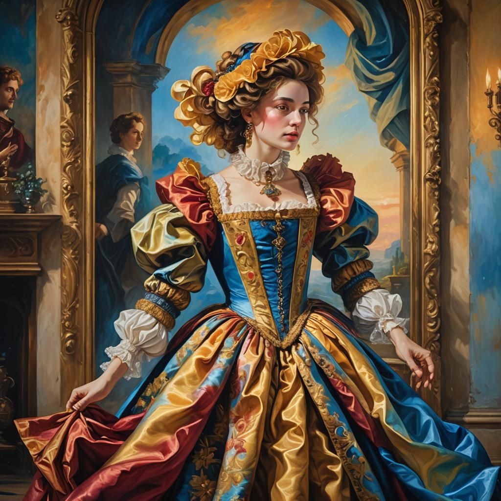Renaissance Model Blending into Baroque Oil Painting