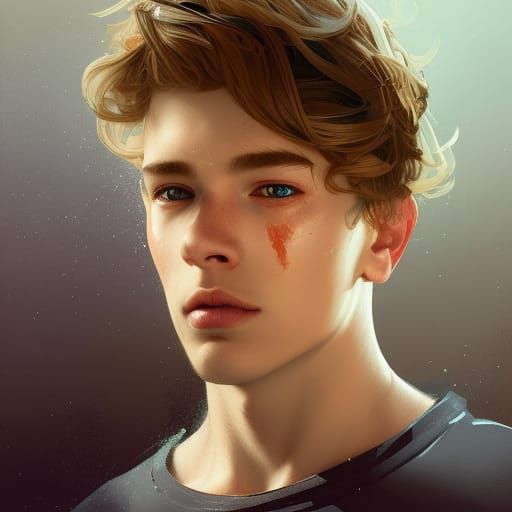 Hyperdetailed Portrait of Blond Boy with Six Pack