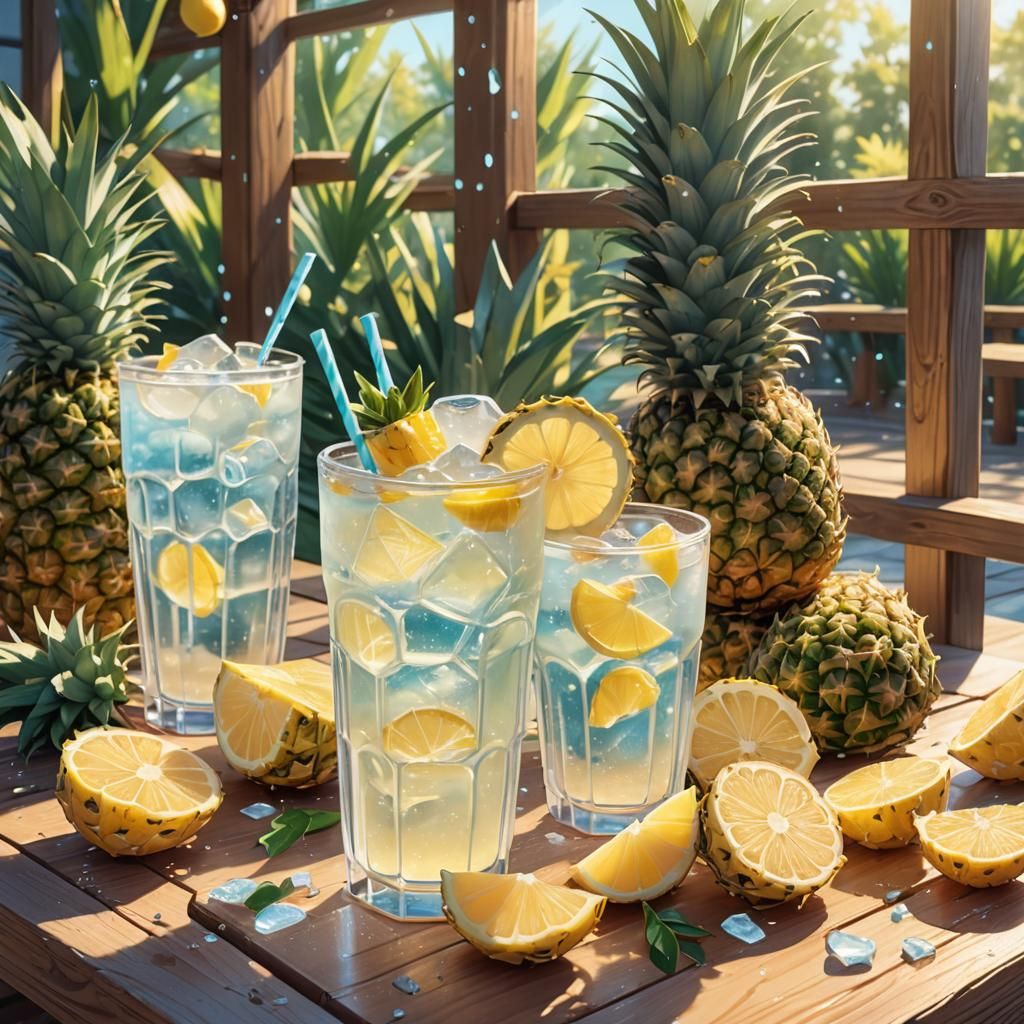 Vibrant 3D Anime Art of Lemonade and Pineapple